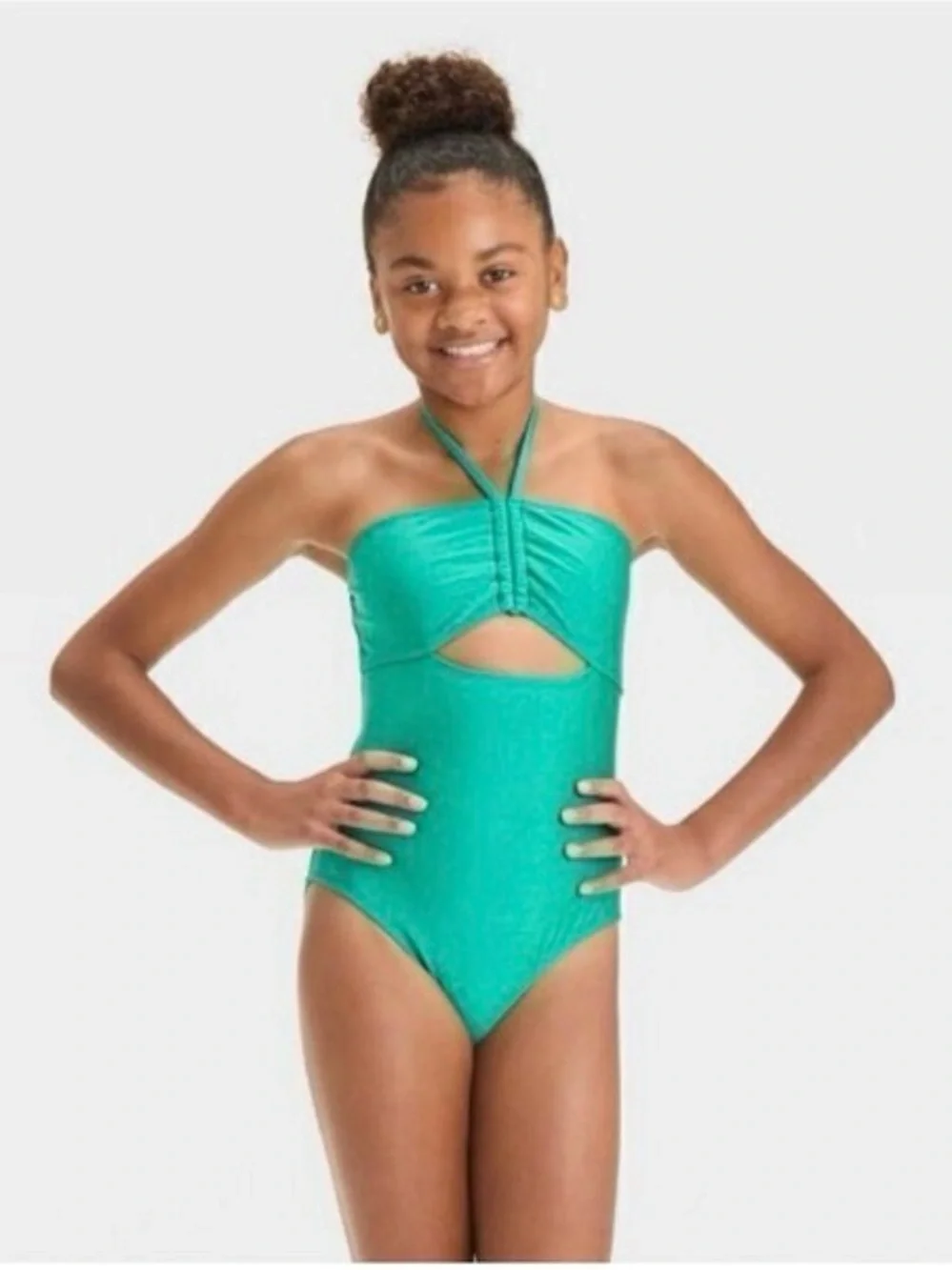 Art Class Girls Green Cutout One Piece Swimsuit Size Small (6/7) NWT Beach Swim